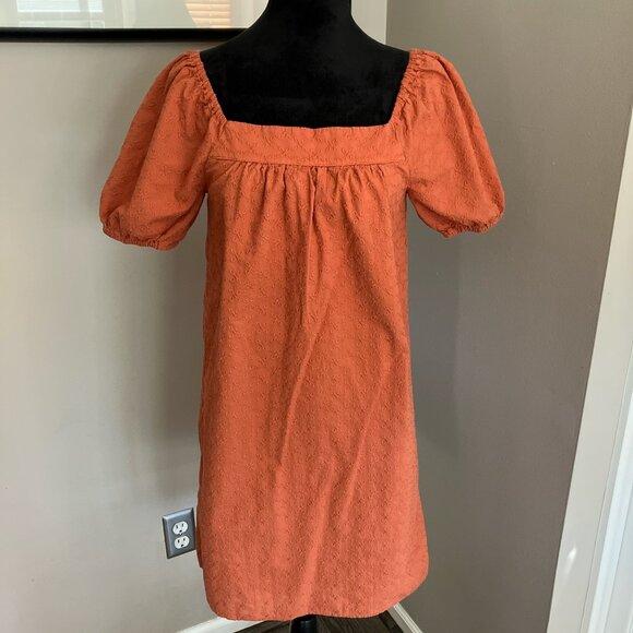 LOFT A-line dress with short puffed sleeves and square neckline Rust sz xsmall - Picture 1 of 5